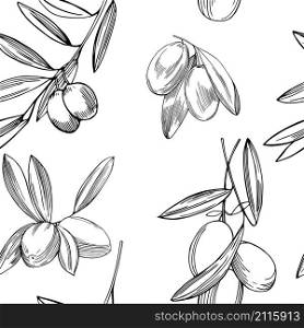 Vector seamless pattern with olive branches.