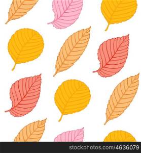 Vector seamless pattern with orange and red leaves. Abstract autumn background.