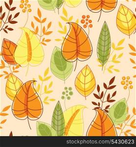Vector seamless pattern with orange autumn leaves