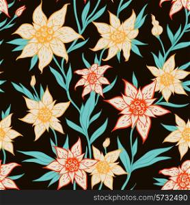 Vector seamless pattern with orange flowers on a black background