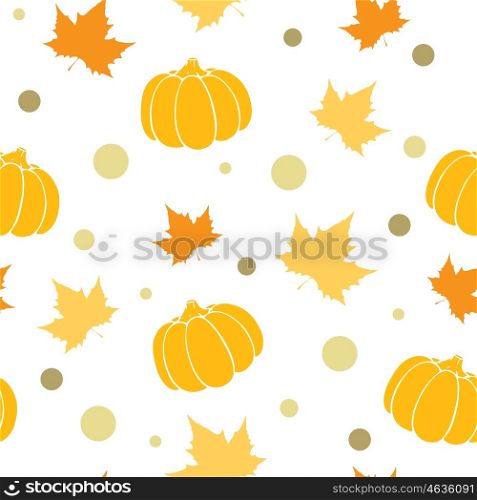 Vector seamless pattern with orange pumpkin and maple leaves. Abstract autumn background.