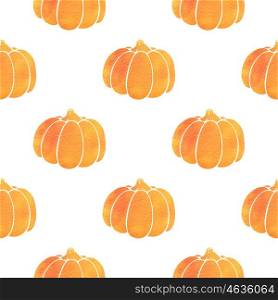 Vector seamless pattern with orange watercolor pumpkin. Design for Thanksgiving Day.