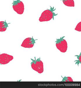 Vector seamless pattern with paint brush strawberry. Hand draw organic repeat food background. Drawing fashion textile. Illustration