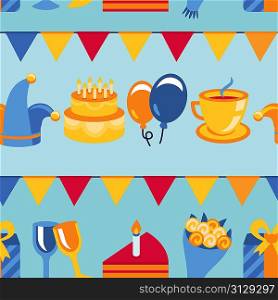 Vector seamless pattern with party icons and signs