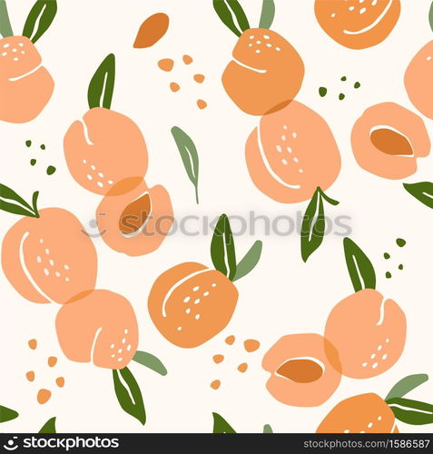 Vector seamless pattern with peaches. Trendy hand drawn textures. Modern abstract design for paper, cover, fabric, interior decor and other users.. Vector seamless pattern with peaches. Trendy hand drawn textures. Modern abstract design