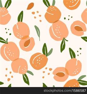 Vector seamless pattern with peaches. Trendy hand drawn textures. Modern abstract design for paper, cover, fabric, interior decor and other users.. Vector seamless pattern with peaches. Trendy hand drawn textures. Modern abstract design