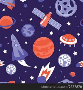 Vector seamless pattern with planets and stars