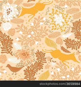 vector seamless pattern with plants and animals