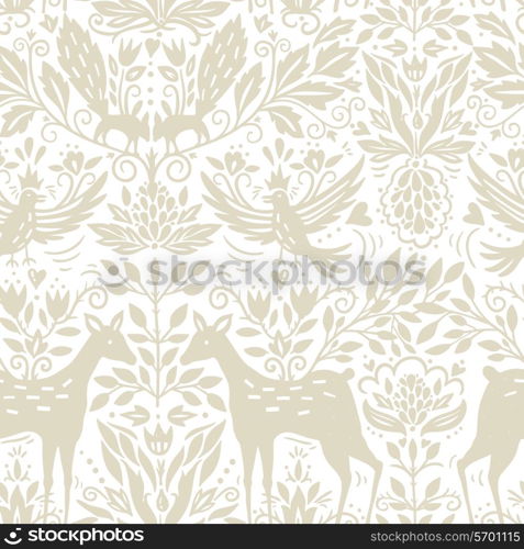 vector seamless pattern with plants and animals