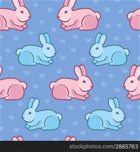 Vector seamless pattern with rabbits and hearts