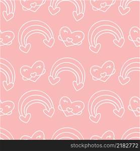 Vector seamless pattern with rainbow and heart. Creative baby kids hand drawn texture valentine day for fabric, wrapping, textile, wallpaper, apparel illustration.. Vector seamless pattern with rainbow and heart. Creative baby kids hand drawn texture valentine day for fabric, wrapping, textile, wallpaper, apparel illustration