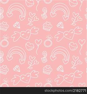 Vector seamless pattern with rainbow heart, cupcake. Creative baby kids hand drawn texture valentine love for fabric, wrapping, textile, wallpaper, apparel illustration.. Vector seamless pattern with rainbow heart, cupcake. Creative baby kids hand drawn texture valentine love for fabric, wrapping, textile, wallpaper, apparel illustration