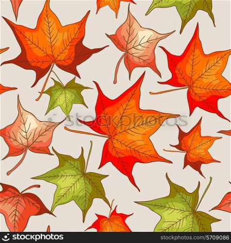 Vector seamless pattern with red and orange autumn leaves
