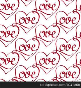 Vector Seamless Pattern with Red Love Lettering