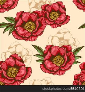 Vector seamless pattern with red peony