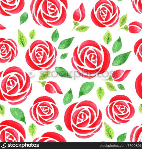 Vector seamless pattern with red watercolor rose