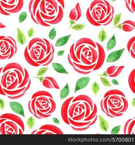 Vector seamless pattern with red watercolor rose
