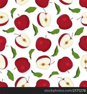 Vector seamless pattern with ripe red apples