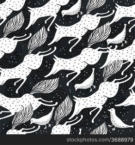 vector seamless pattern with running white foxes