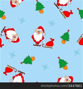 vector seamless pattern with Santa Claus and Christmas tree