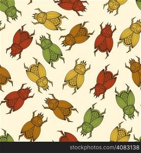 Vector seamless pattern with scarab beetles, fully editable eps 10 file with clipping mask and seamless pattern in swatch menu