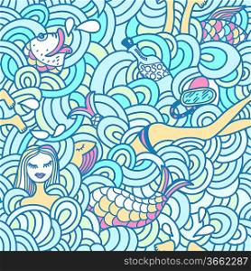 vector seamless pattern with sea waves