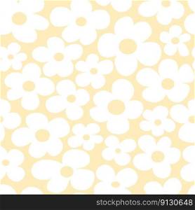 Vector seamless pattern with simple black camomile flower, flat isolated background wallpaper, doodle floral wrapping paper drawing. Sketch illustration, botanical textile print.