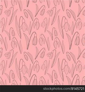 Vector seamless pattern with snowdrop flowers on a pink background. Vector EPS10. Vector seamless pattern with snowdrop flowers on a pink background.
