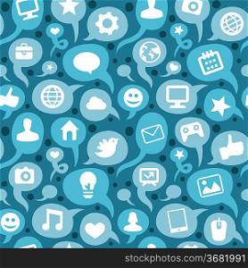 Vector seamless pattern with social media icons - doodle background