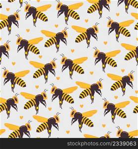 Vector seamless pattern with stylized bees on a light background