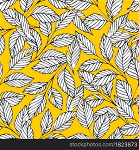 Vector seamless pattern with stylized branches on a yellow background. Decorative background for design and decoration of textiles, wallpaper, packaging and wrapping paper. Vector seamless pattern with stylized branches on a yellow background. Decorative background for design