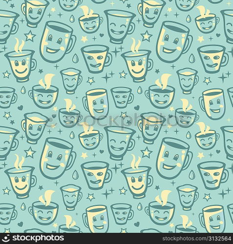 Vector seamless pattern with tea cups