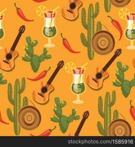 Vector seamless pattern with traditional Mexican symbols. Cinco de Mayo. . Vector seamless pattern with traditional Mexican symbols.