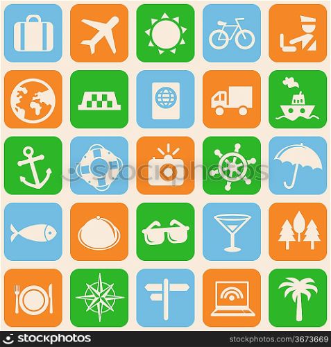 Vector seamless pattern with travel icons - vacation signs and symbols