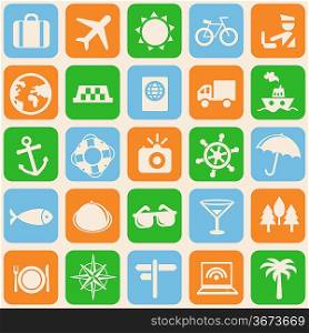 Vector seamless pattern with travel icons - vacation signs and symbols