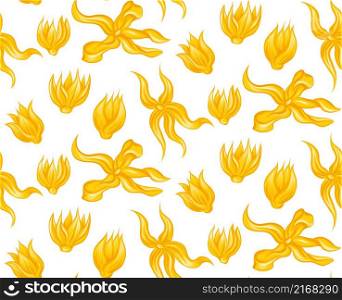 Vector seamless pattern with various tropical flowers ylang ylang on white background. Wallpaper with natural floral objects in flat hand drawn cartoon style. Tropical nature