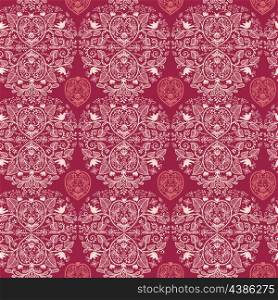 vector seamless pattern with vintage floral hearts
