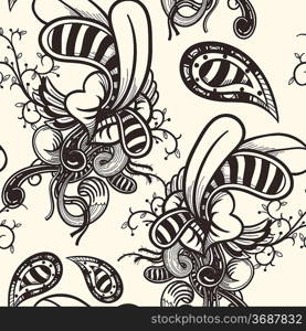 vector seamless pattern with vintage lips and plants