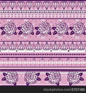 vector seamless pattern with vintage roses, diamonds and folk ornaments