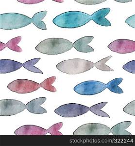 Vector Seamless Pattern with Watercolor Fish. Summer Tropical Background