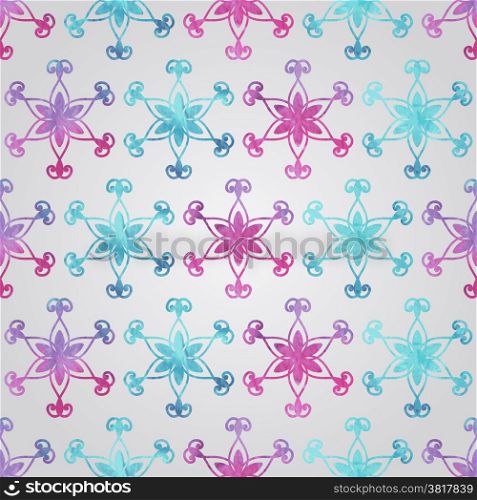Vector Seamless Pattern with Watercolor Snowflakes, fully editable eps 10 file with clipping masks and seamless pattern in swatch menu