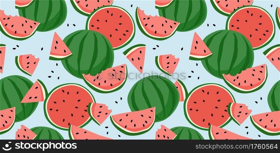 Vector seamless pattern with watermelons. Trendy hand drawn textures. Modern abstract design for paper, cover, fabric, interior decor and other users.. Vector seamless pattern with watermelons. Trendy hand drawn textures. Modern abstract design
