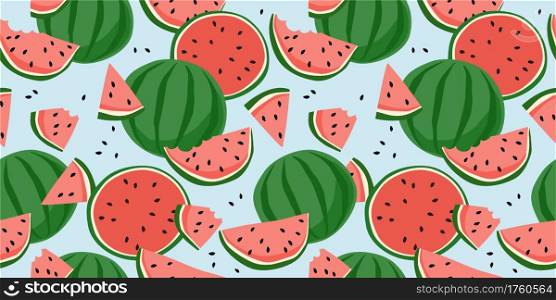 Vector seamless pattern with watermelons. Trendy hand drawn textures. Modern abstract design for paper, cover, fabric, interior decor and other users.. Vector seamless pattern with watermelons. Trendy hand drawn textures. Modern abstract design