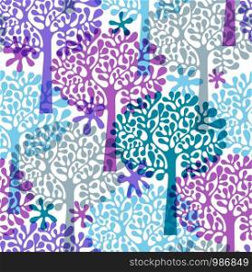 Vector Seamless Pattern with winter forest with oak trees