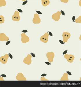 Vector seamless pattern with yellow pears on a blue background. Pattern with fruits. Vector fruit illustration. Natural seamless texture. Pattern in scandinavian style. 