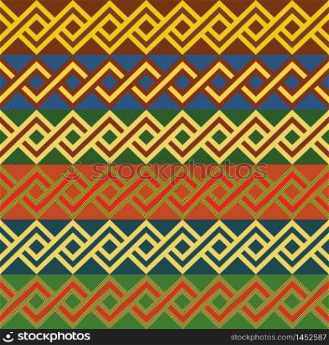 Vector seamless patterns on ethnic motifs blue, orange, green and yellow