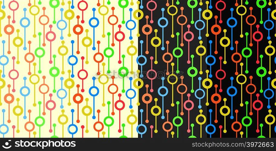 Vector seamless patterns with circles and lines on light and dark background for textile, prints, wallpaper, wrapping paper, web etc.