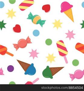 vector seamless patterns with icecream cones. icecream popsicles, candy and hearts. colorful cartoon background, seamless paper  wrapping design 