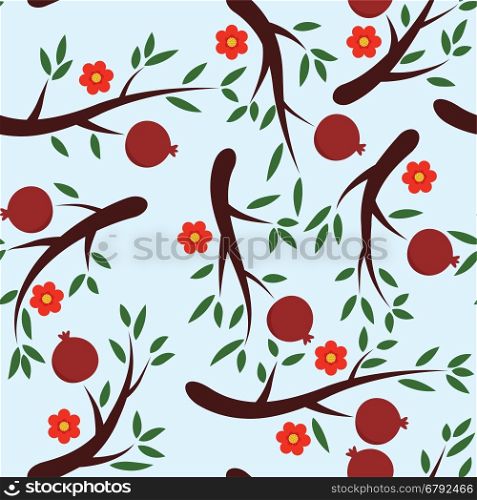 vector seamless pomegranate background pattern with fruits and flowers
