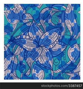vector seamless puzzle floral vintage texture in blue, eps10, clipping masks